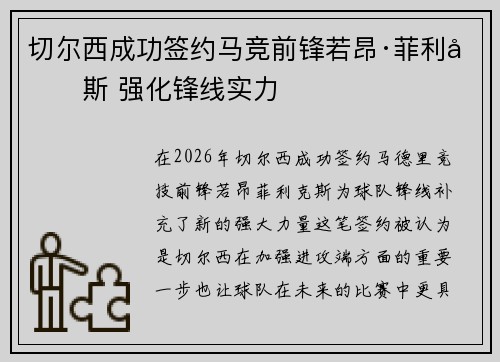 切尔西成功签约马竞前锋若昂·菲利克斯 强化锋线实力